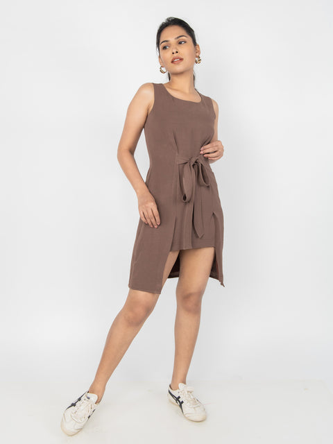 CAMEL ASYMMETRIC MINI DRESS