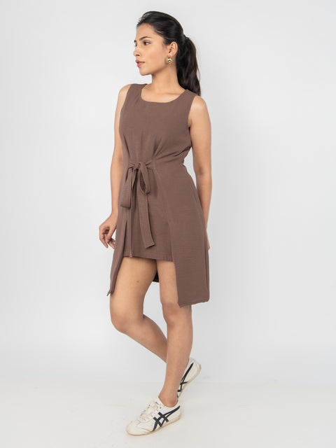CAMEL ASYMMETRIC MINI DRESS