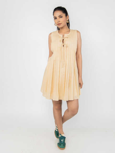 BEIGE LINEN PLEATED DRESS