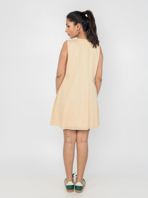 BEIGE LINEN PLEATED DRESS
