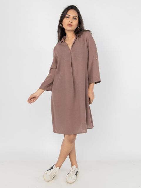 CAMEL LINEN SHIRT DRESS