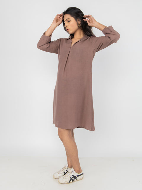 CAMEL LINEN SHIRT DRESS