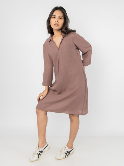 CAMEL LINEN SHIRT DRESS