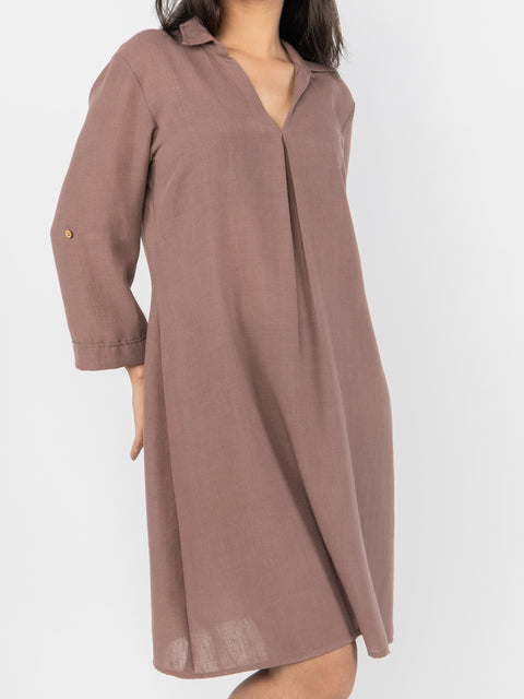 CAMEL LINEN SHIRT DRESS