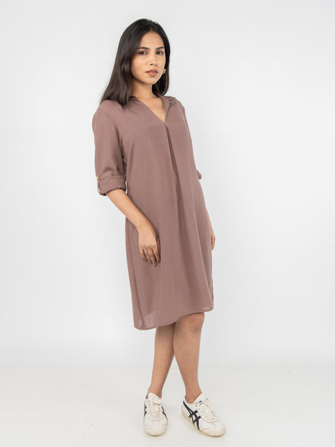 CAMEL LINEN SHIRT DRESS