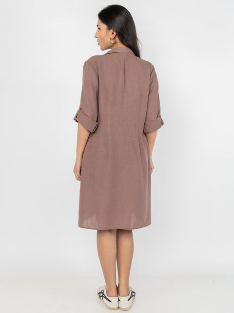 CAMEL LINEN SHIRT DRESS