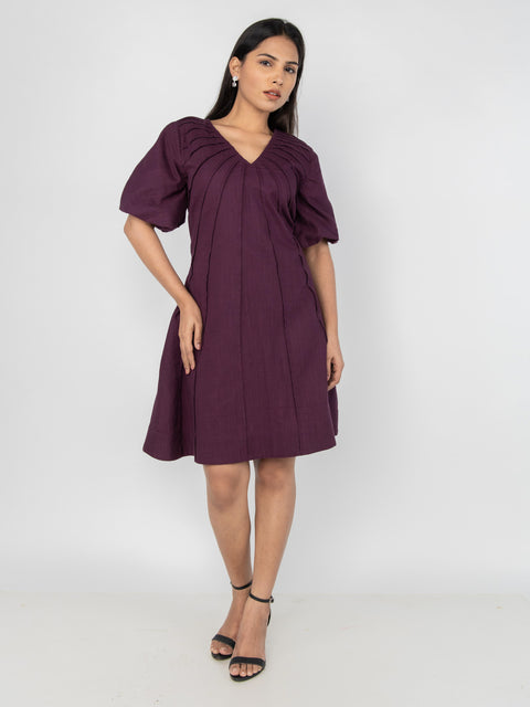 WINE LINEN A-LINE DRESS