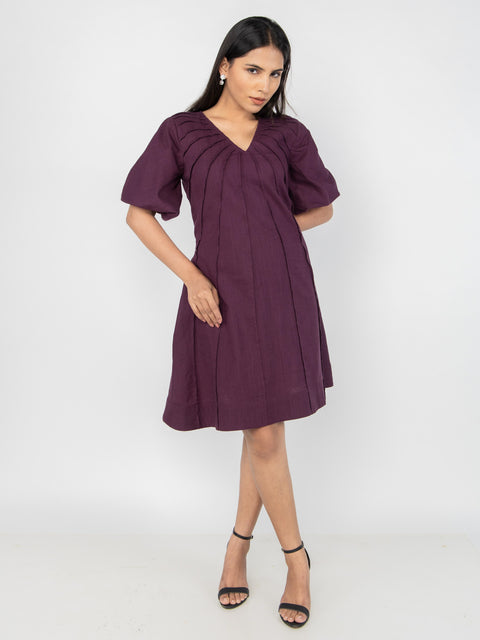 WINE LINEN A-LINE DRESS