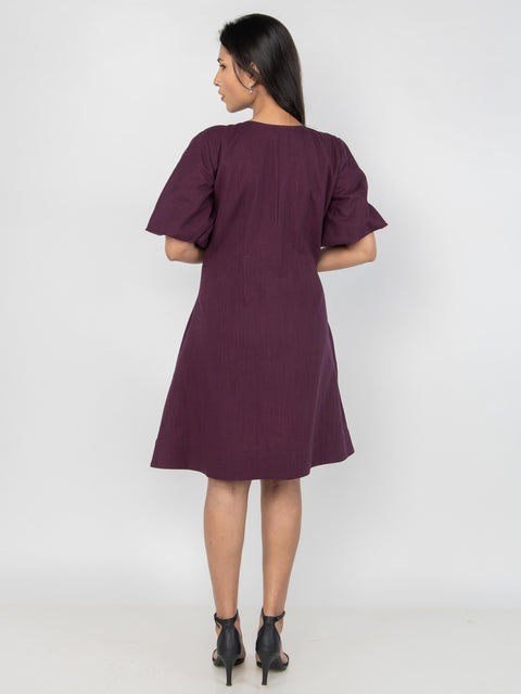 WINE LINEN A-LINE DRESS