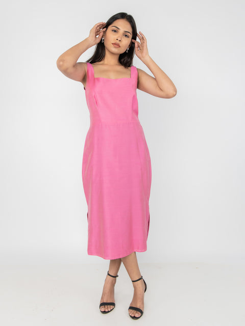 ROSE SILK STRAIGHT FIT DRESS