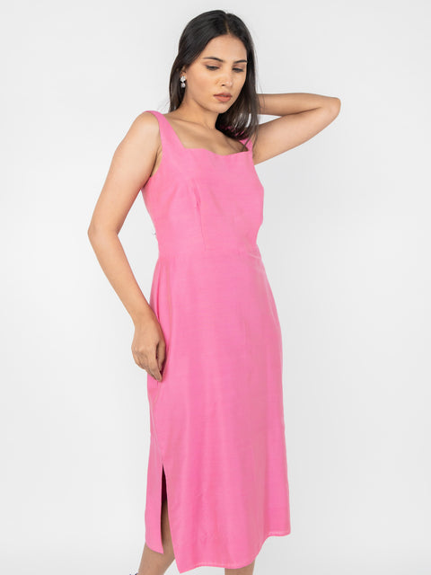 ROSE SILK STRAIGHT FIT DRESS