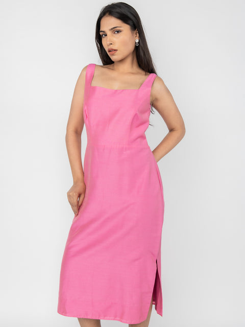 ROSE SILK STRAIGHT FIT DRESS