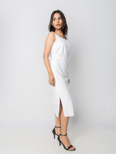 WHITE LINEN STRAIGHT FIT DRESS