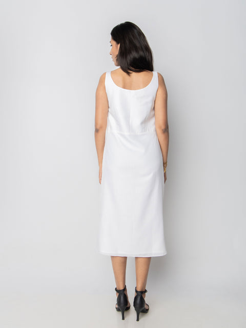 WHITE LINEN STRAIGHT FIT DRESS