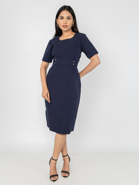 NAVY TAILORED MIDI DRESS
