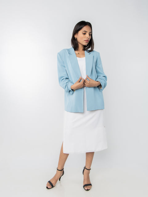 POWDER BLUE RUCHED SLEEVES JACKET