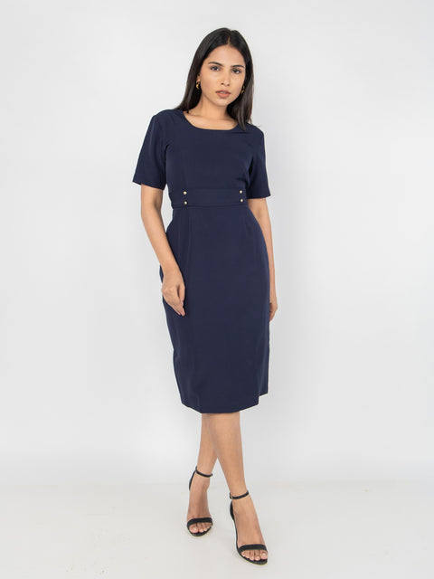 NAVY TAILORED MIDI DRESS