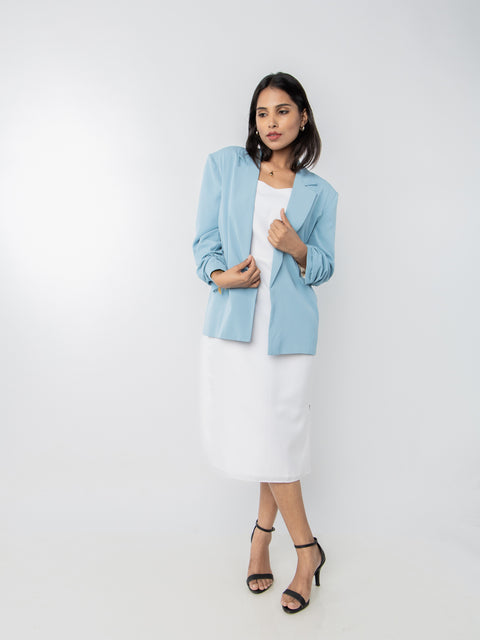 POWDER BLUE RUCHED SLEEVES JACKET
