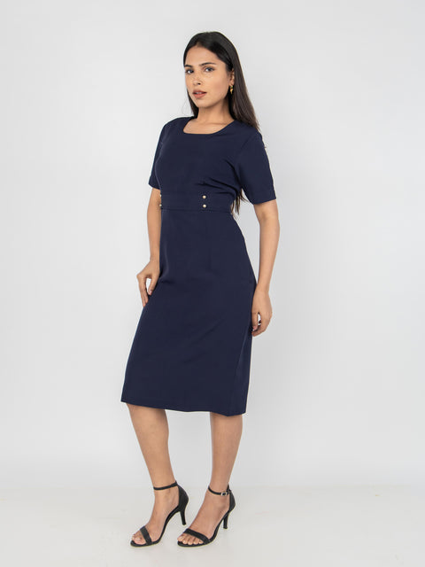 NAVY TAILORED MIDI DRESS