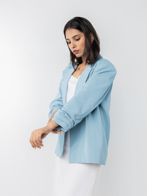 POWDER BLUE RUCHED SLEEVES JACKET