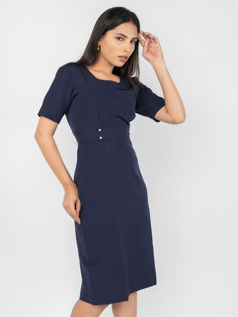 NAVY TAILORED MIDI DRESS