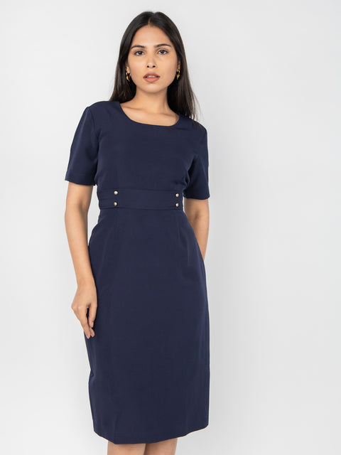 NAVY TAILORED MIDI DRESS