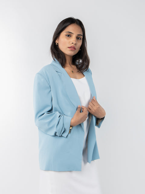 POWDER BLUE RUCHED SLEEVES JACKET