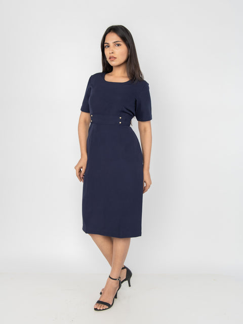 NAVY TAILORED MIDI DRESS