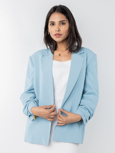 POWDER BLUE RUCHED SLEEVES JACKET