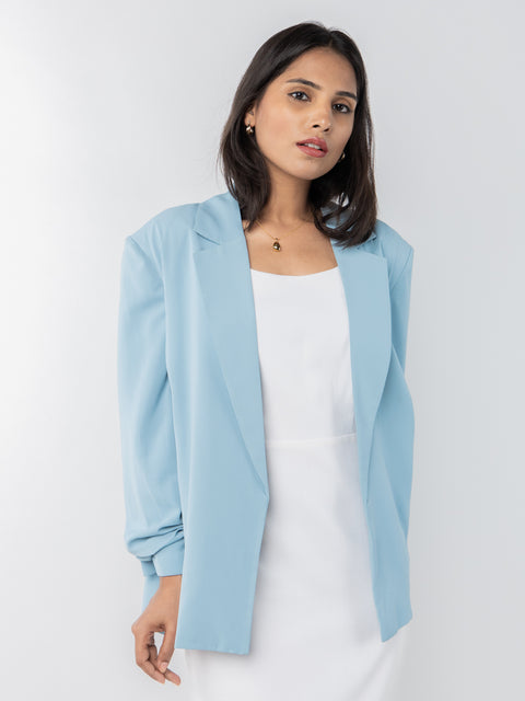 POWDER BLUE RUCHED SLEEVES JACKET
