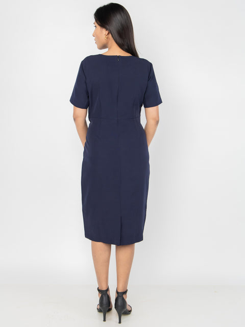 NAVY TAILORED MIDI DRESS