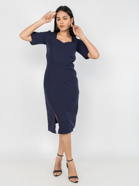 NAVY TAILORED SLIT DRESS