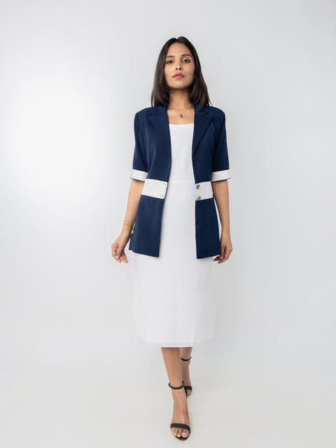 NAVY WHITE STRAPED BLAZER