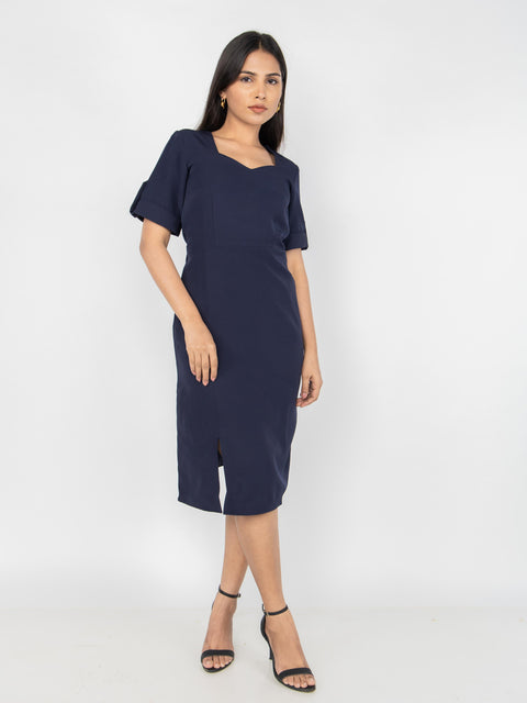 NAVY TAILORED SLIT DRESS
