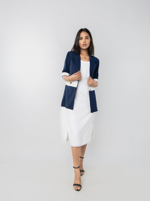 NAVY WHITE STRAPED BLAZER