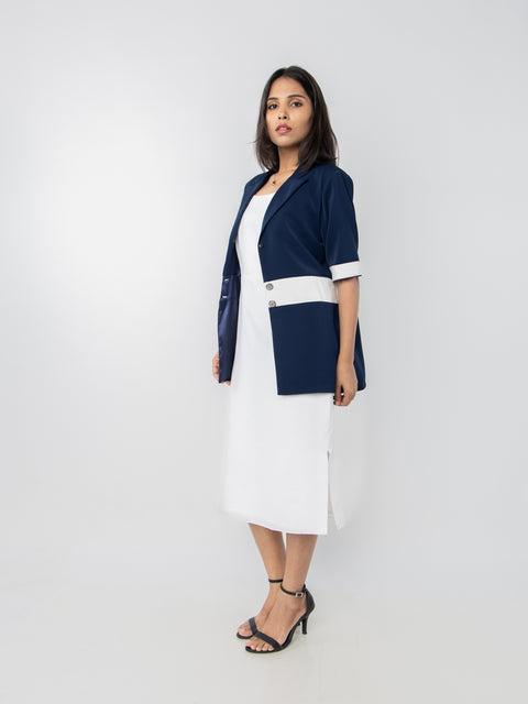NAVY WHITE STRAPED BLAZER