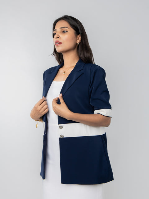 NAVY WHITE STRAPED BLAZER