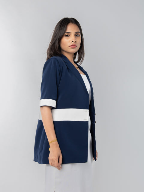 NAVY WHITE STRAPED BLAZER