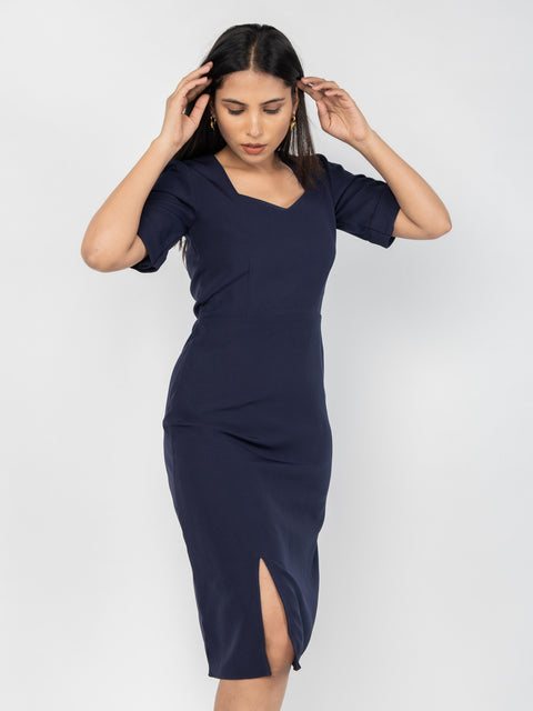 NAVY TAILORED SLIT DRESS