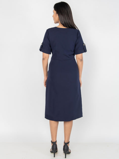 NAVY TAILORED SLIT DRESS