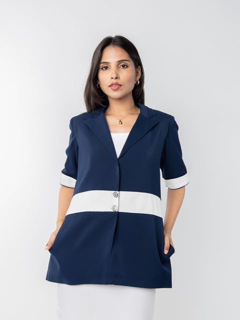 NAVY WHITE STRAPED BLAZER