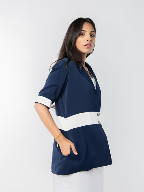NAVY WHITE STRAPED BLAZER