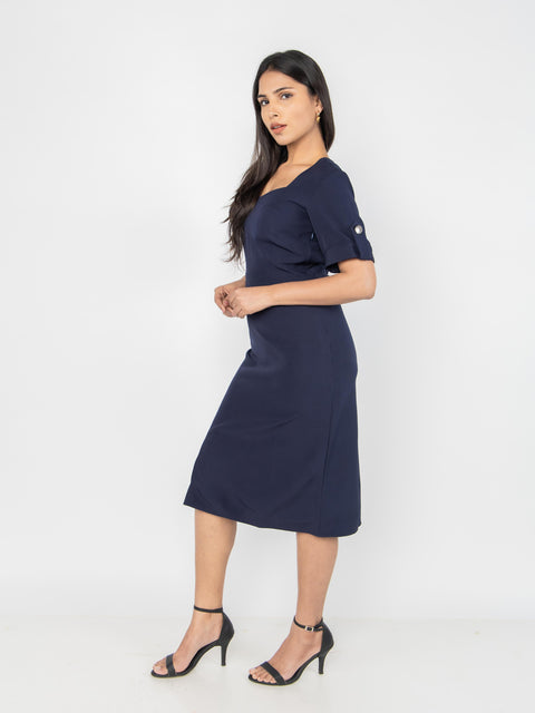 NAVY TAILORED SLIT DRESS