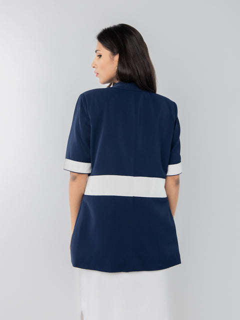 NAVY WHITE STRAPED BLAZER