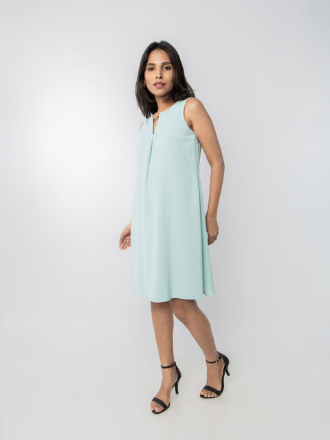 MINT MIST PLEATED SHIFT DRESS