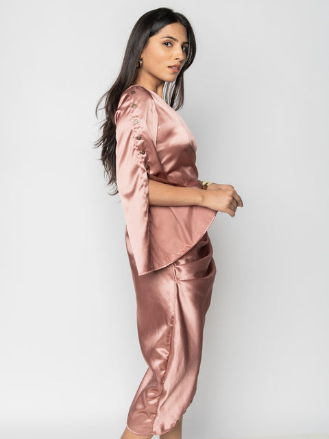 ROSE GOLD SATIN ONE SHOULDER DRESS