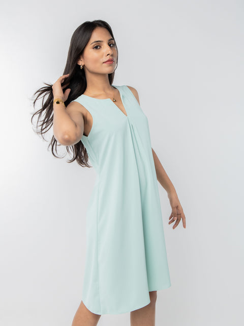 MINT MIST PLEATED SHIFT DRESS