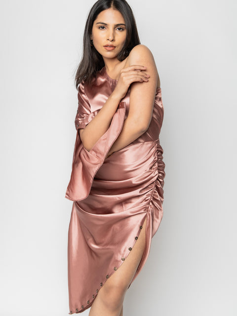 ROSE GOLD SATIN ONE SHOULDER DRESS