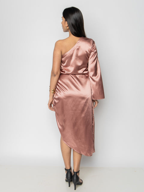 ROSE GOLD SATIN ONE SHOULDER DRESS