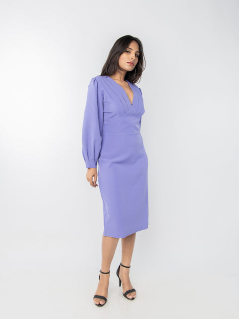 LAVENDER PLEATED NECKLINE DRESS